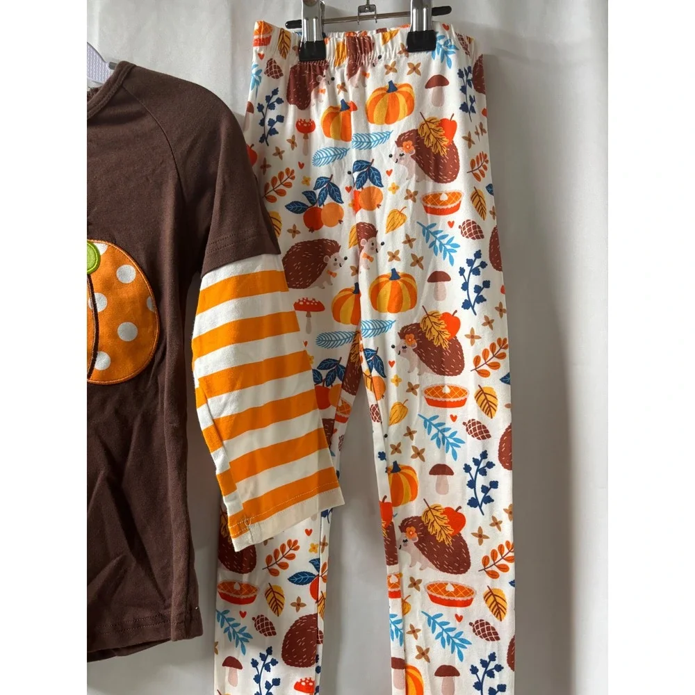 Pumpkin Appliqué Shirt &‎ Fall Pumpkin Themed Leggings NWOT Girl's 5T